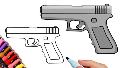 mudding gun Drawing|How to draw a PISTOL easy / drawing Glock 17 gun step by.